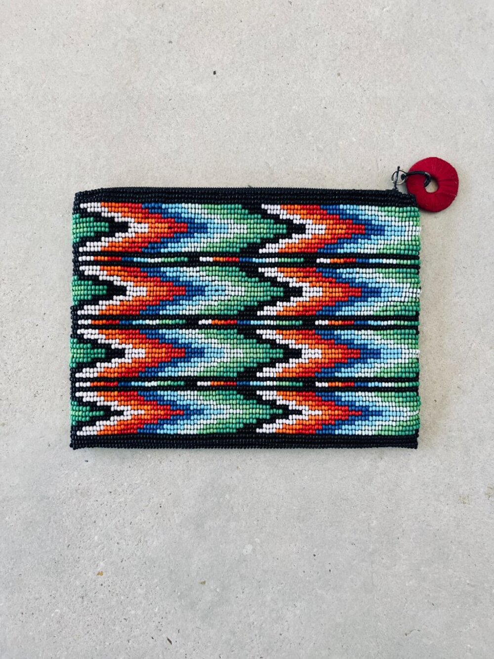 Beaded Geometric Zipper Pouch • Hand Beaded Coin Purse • Colorful Clutch